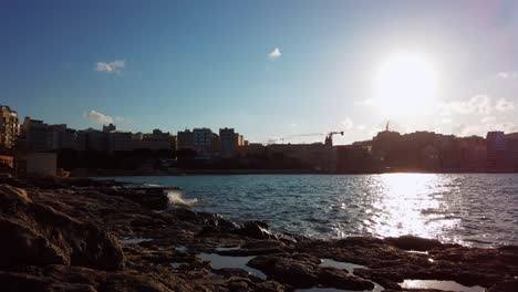 Timelapse-video-from-Malta,-Sliema-with-St-Julians-bay-in-the-front-at-autumn-sunset