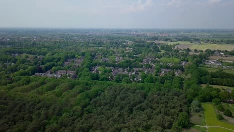 Vista-Aérea-De-Drones-De-Los-Suburbios-Cerca-Del-Bosque-En-Los-Países-Bajos