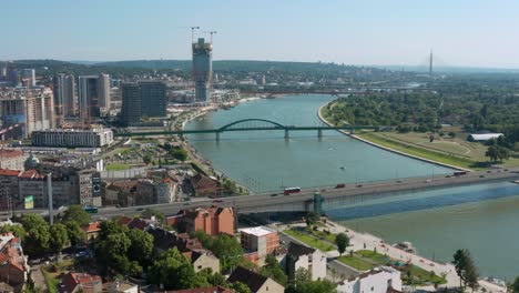 Aerial-view-of-Belgrade-and-the-river-Sava-with-the-cross-of-the-St-Michael's-Cathedral-on-the-first-term