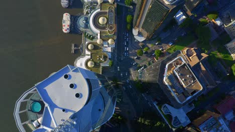 Top-down-view-of-Riparian-Plaza-building-and-Charlotte-Street-Along-With-Eagle-Street-Pier-Ferry-Terminal-In-Brisbane-City---Australia