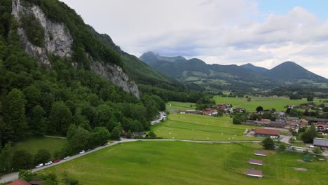 The-drone-flies-over-the-Bavarian-village-in-the-Alps