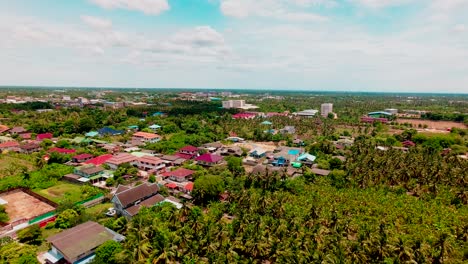View-of-the-surrounding-landscape-looking-out-from-the-top-of-Wat-Samphran-Dragon-Temple,-Sam-Phran-province-Thailand