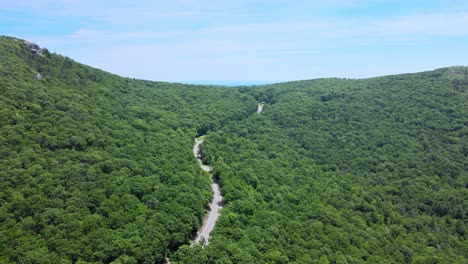 Aerial-drone-video-footage-of-a-scenic-mountain-highway-byway-in-the-Appalachian-Mountains