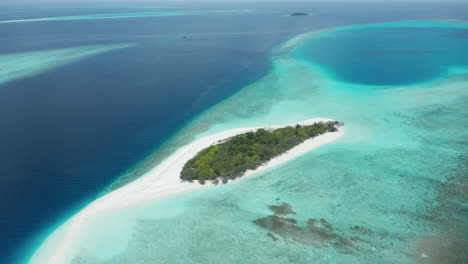 Vogelperspektive-Der-Insel-Hanifarurah-Auf-Den-Malediven-Mit-Meeresschildkröten-Und-Haien