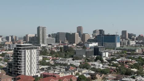 Aerial-View-Of-Adelaide-City-Downtown-In-South-Australia-At-Daytime---drone-shot