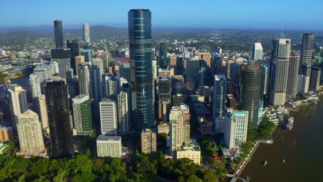 Aerial-view-of-Entire-Brisbane-City-CBD-with-Skytower-Residential-Building,-QLD,-Australia