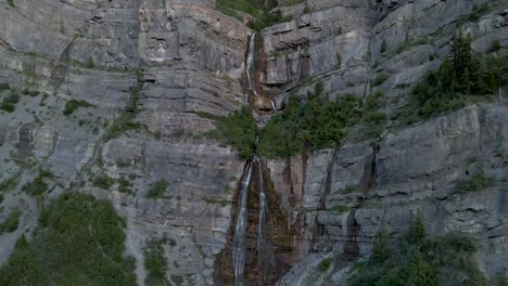Aerial-View-of-Bridal-Veil-Falls-Waterfall-in-Provo-Canyon,-Utah