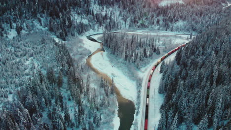 Train-Passing-By-Through-Railway-In-Rogers-Pass-At-Glacier-National-Park-In-Canada