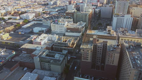 Aerial-Fly-Over-High-Rise-Business-Buildings-of-Downtown-District-of-Los-Angeles-City