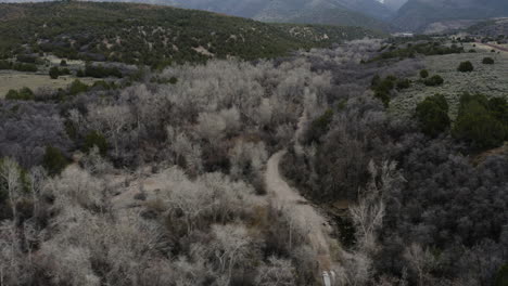 Dirt-Road-through-Wilderness-of-Fillmore,-Utah---Aerial