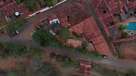 overhead-view-with-drone-in-village-Barichara,-Colombia