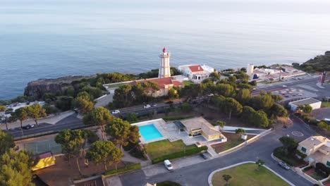 AERIAL-An-Orbiting-Shot-of-Guia-Lighthouse-in-Cascais,-Portugal