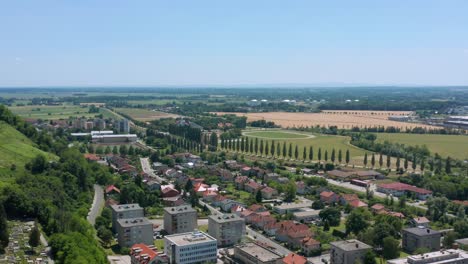 Aerial:-Lendava-Slovenia,-small-countryside-town-on-sunny-day
