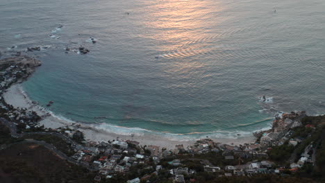 Aerial-of-Clifton-beach-with-sunset-in-Cape-Town
