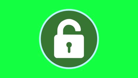 Clever-motion-graphic-element-of-a-circular-system-security-logo-with-padlock,-being-hacked-and-unlocked,-turning-from-red-to-green,-on-a-green-background-for-chroma-keying