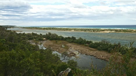 View-from-the-lookout-of-Frenches-Narrows,-in-the-the-Snowy-River-Inlet-at-Marlo,-Gippsland,-Victoria,-Australia,-December-2020