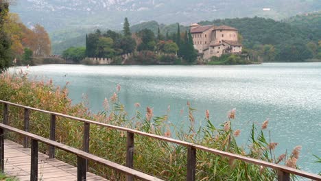 Lake-and-Castel-Toblino,-perfect-location-in-the-Province-of-Trento,-Trentino-Alto-Adige,-northern-Italy
