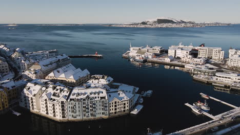 Alesund,-A-Commercial-Port-City-On-The-West-Coast-Of-Norway---aerial-shot
