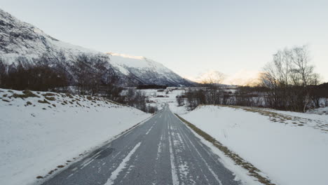 White-Snowy-Landscape-In-Eresfjord-Norway-In-Winter---wide-shot
