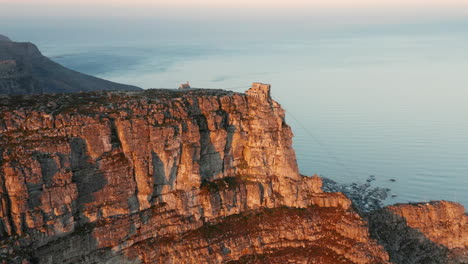 Aerial-of-Cable-station-on-Table-Mountain-with-sunrise-in-Cape-Town-South-Africa