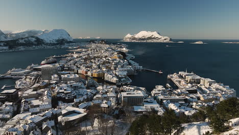 Panorama-Of-The-Alesund-Townscape-And-The-Sunnmore-Alps-From-Aksla-Viewpoint-In-Norway