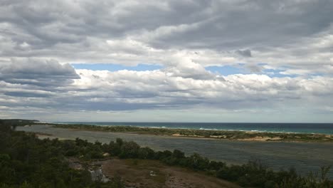 View-from-the-lookout-over-Frenches-Narrows,-in-the-the-Snowy-River-Inlet-at-Marlo,-Gippsland,-Victoria,-Australia,-December-2020