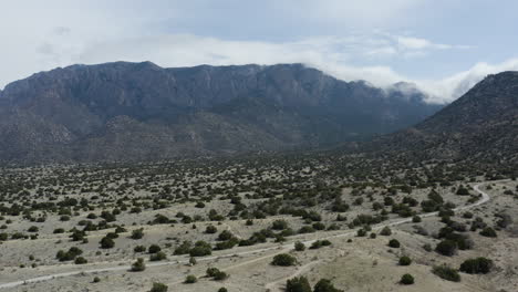 Mountainous-Desert-Landscape-outside-of-Albuquerque,-New-Mexico---Aerial