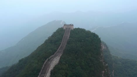 Fly-over-old-deteriorated-part-Of-Great-Wall-of-China