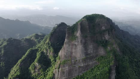 Amazing-Bajiaozhai-shan-mountain-peak,-China-karst-mountain-landscape,-4K-aerial