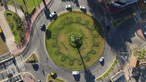 Rotating-aerial-view-of-dynamic-movement-of-traffic-at-the-roundabout-for-ensuring-road-safety