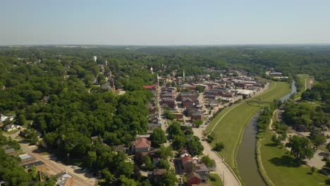 High-Aerial-View-of-Galena,-Illinois