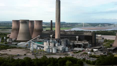 Fiddlers-ferry-power-station-cooling-towers-aerial-orbit-left-view-industrial-factory