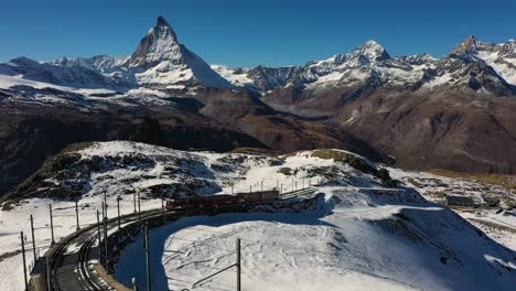 Matterhorn-Mountain-and-Gornergrat-Train-in-Winter-at-Sunset
