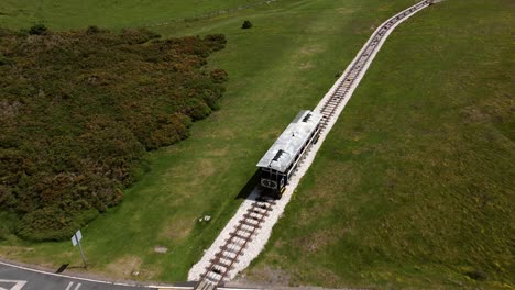 Great-Orme-tramway-aerial-view-Llandudno-cable-operated-mountain-tourist-transport-following-along-railroad