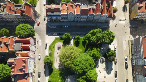 Midrise-Apartment-Buildings-In-An-Old-Town-In-Gdansk-Poland---aerial-shot