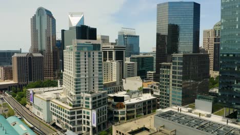 Aerial-View-of-Downtown-Charlotte,-NC-Skyscraper-Buildings