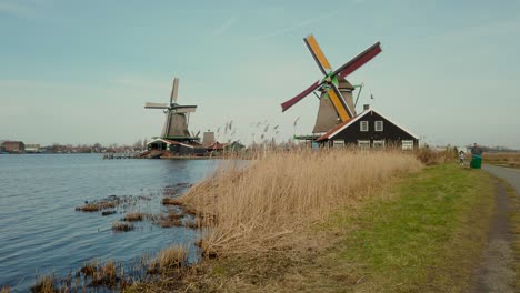 a-shot-of-walking-at-ZAANSE-SCHANS,-NETHERLANDS