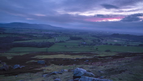 Kildale-Sunset-Motion-Timelapse,-Red-Sky,-Stones-and-Tees-Valley-in-distance