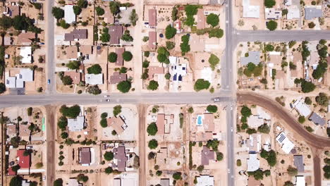 Yucca-Valley,-California---Aerial-street-view-for-neighborhoods,-houses,-and-cars,-streets