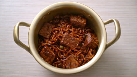 Jjapaguri-or-Chapaguri,-Korean-Black-Beans-Spicy-Noodles-with-Beef---Korean-food-style