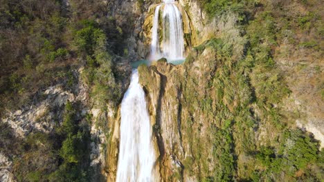 El-Chiflon-Waterfall-in-Chiapas,-Mexico,-4K-aerial-pull-away-reveal