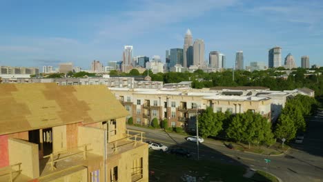 New-Home-Under-Construction-with-Charlotte,-NC-Skyline-in-Background