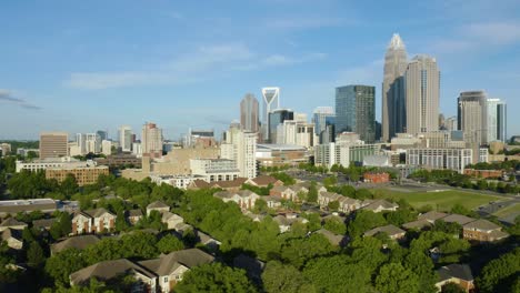 Drone-Reveals-Charlotte-Skyline-on-Beautiful-Summer-Day-in-North-Carolina