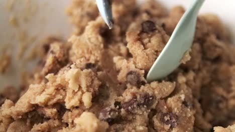 Super-macro-closeup-of-mixing-chocolate-chip-biscuit-dough-in-bowl