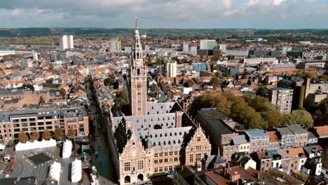 Aerial-view-of-Central-library-of-Catholic-University-of-Leuven,-Belgium