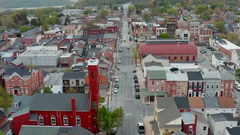 Aerial-tilt-up-reveals-beautiful-Old-Town-in-American-city