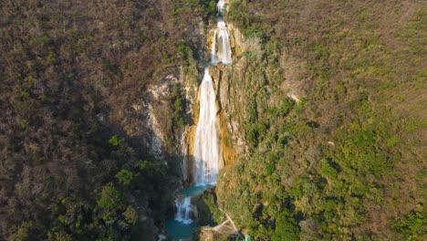 Beautiful-El-Chiflon-Waterfall,-high-4K-aerial-view-of-cascade-in-Chiapas-Mexico