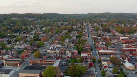 Descending-aerial-of-colorful-historic-small-town-in-USA