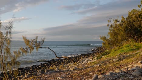 Fernsicht-Auf-Menschen,-Die-Surfaktivitäten-Am-Little-Cove-Beach-In-Queensland,-Australien,-Genießen