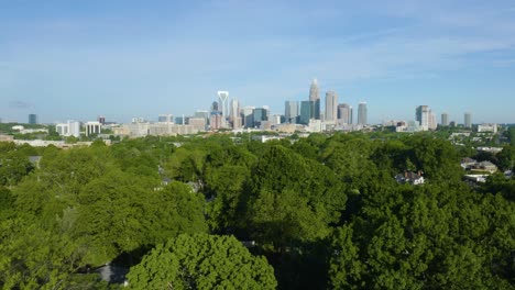 Charlotte-Skyline-Revealed-behind-Green-Treetops-on-Windy-Day